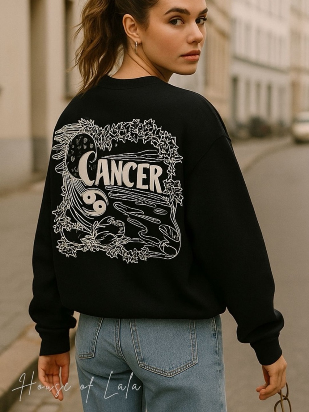 Good American Black Cotton Sweatshirt. Cancer sign sweater.